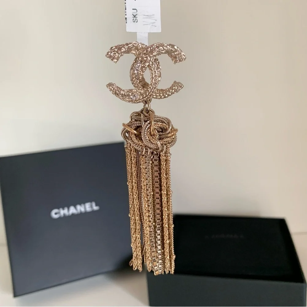 Chanel large tassel brooch in gold with crystals